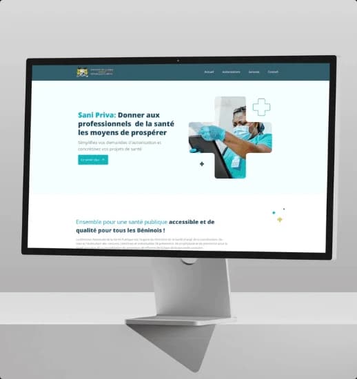 SaniPriva website shown on a desktop monitor